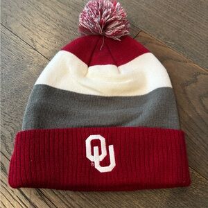 University of Oklahoma OU Sooners Red and Gray Beanie with Pom
